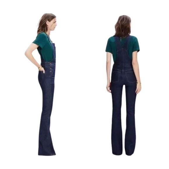 Madewell Flea Market Flare Denim Overall in Dark Washed indigo Sz Small - Picture 3 of 14